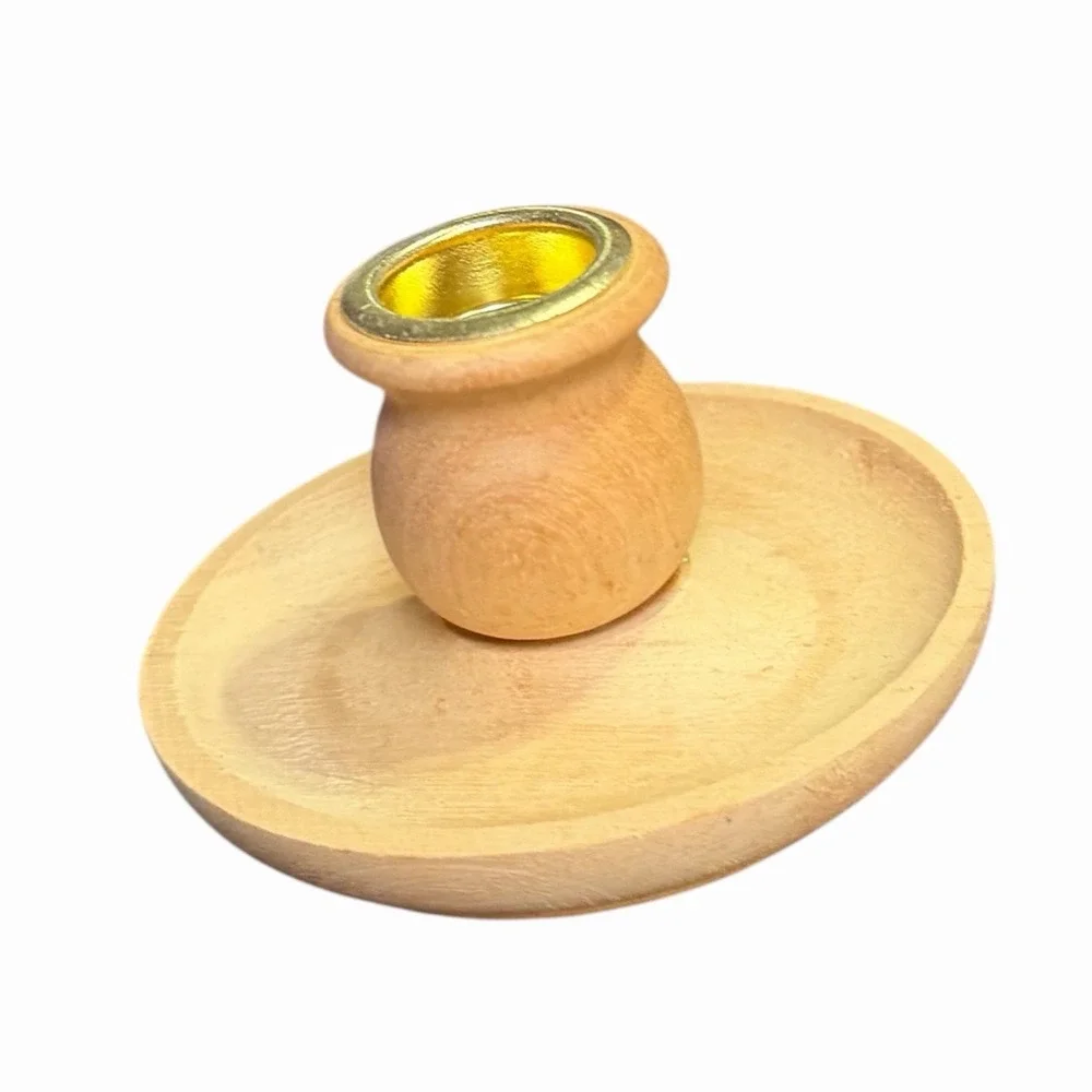 Wooden Chamberstick Candle‎ Holder with Finger Loop UNFINISHED WOOD